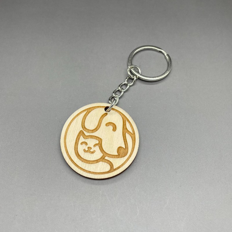 Pes a kočka - Gravírovaná dřevěná klíčenka