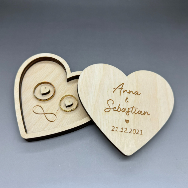 Svatební gravírovaná krabička na prstýnky - jednoduchý design II - NA ZAKÁZKU