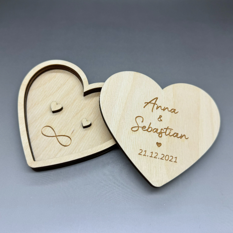 Svatební gravírovaná krabička na prstýnky - jednoduchý design II - NA ZAKÁZKU - Obrázek 3