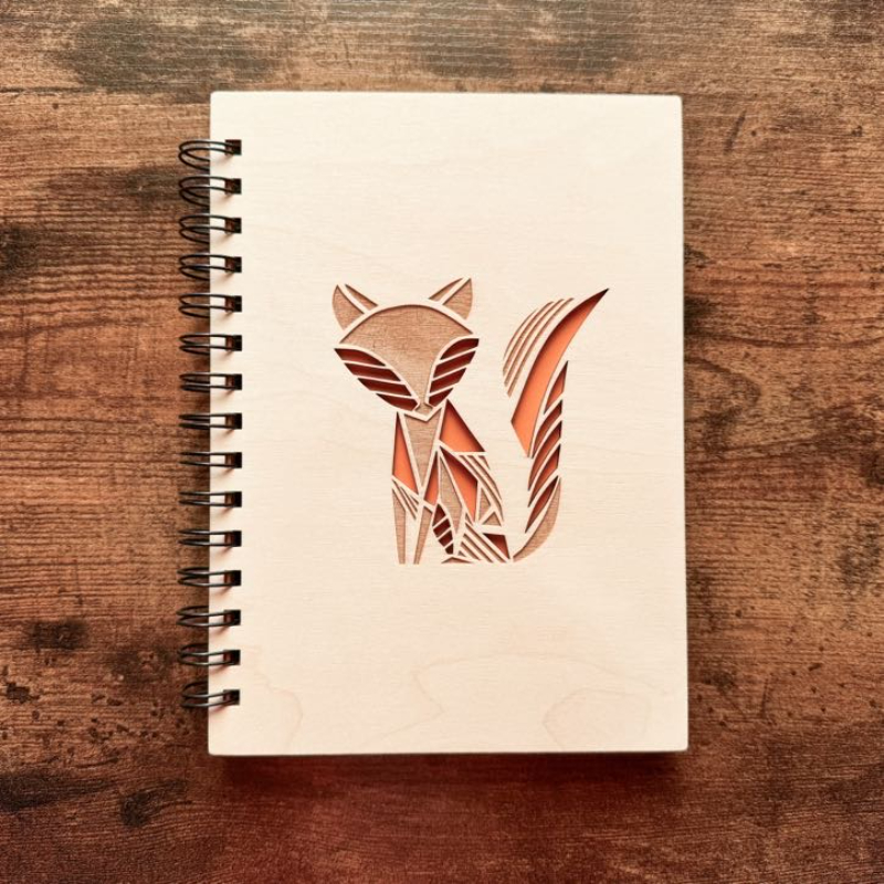 Gravírovaný dřevěný zápisník Liška – Velký A5 - Obrázek 2