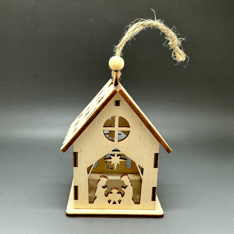 Betlém - Vyřezávaný dřevěný domeček z překližky na pověšení - Obrázek 2