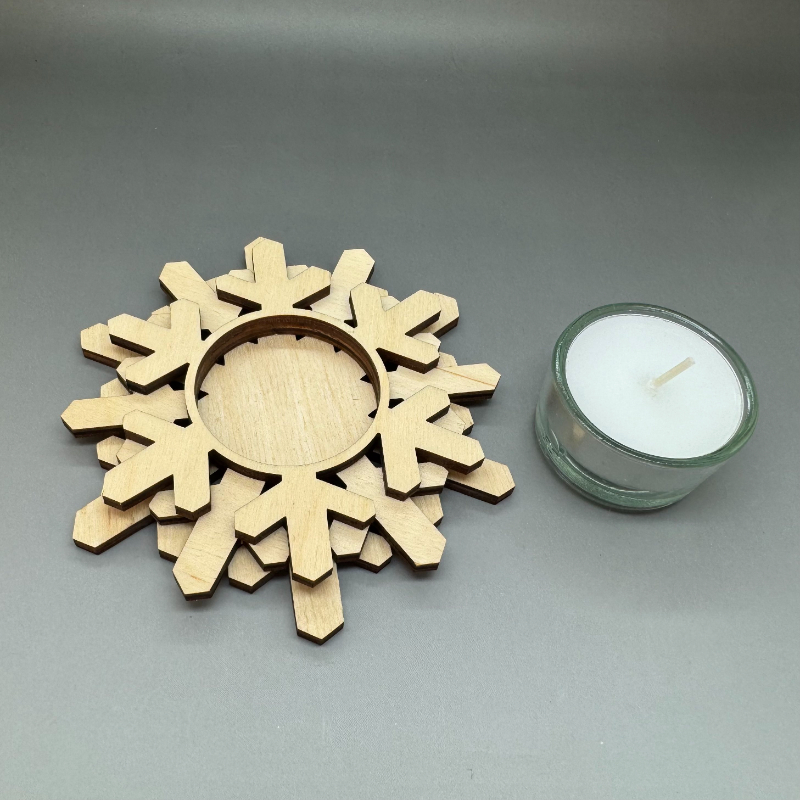 Dřevěný vánoční svícen Sněhové vločky - 3 vrstvy - Obrázek 2