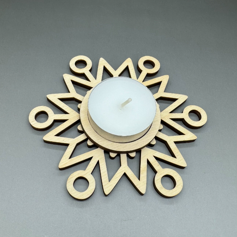 Dřevěný vánoční svícen Sněhová vločka č. 2