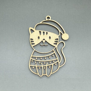 Dřevěná ozdoba na stromeček - Kočička s čepicí