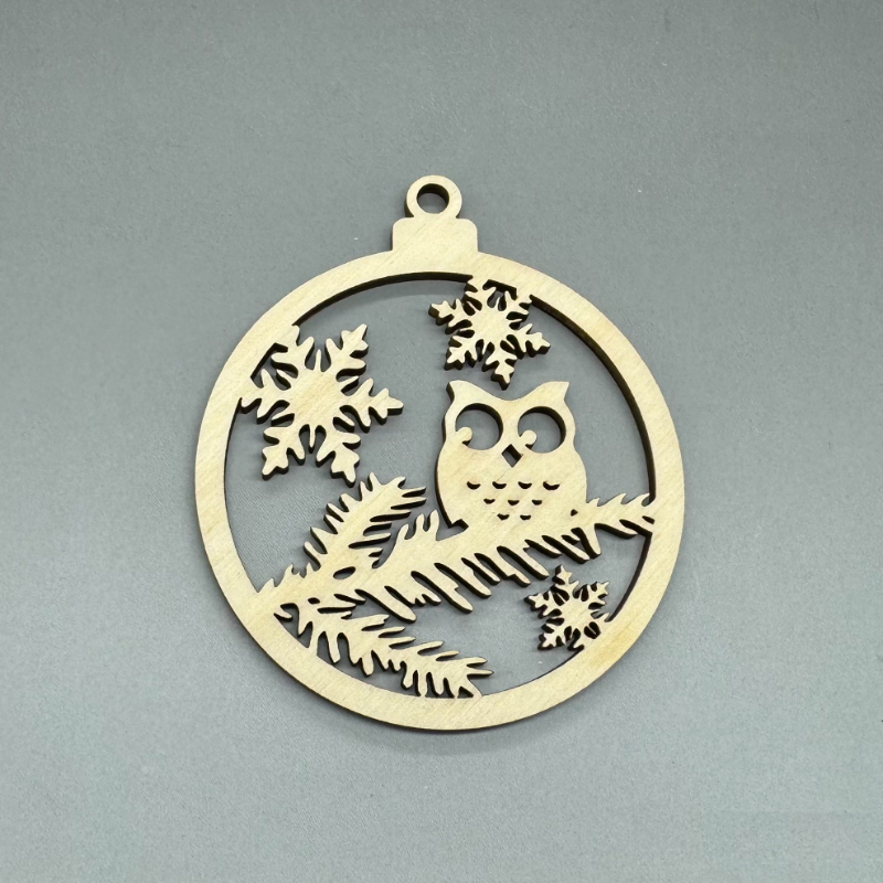 Dřevěná ozdoba na stromeček - Sova vyřezávaná