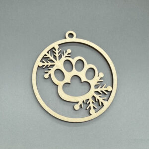 Dřevěná ozdoba na stromeček - Tlapka a vločky