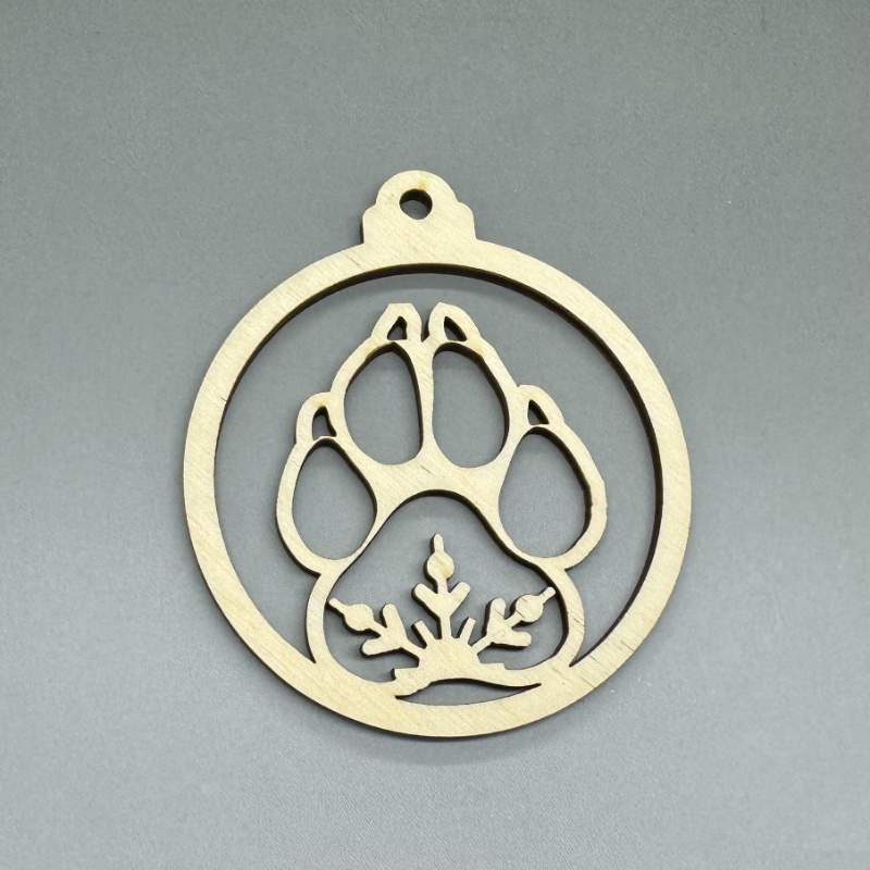 Dřevěná ozdoba na stromeček - Velká tlapka s vločkou