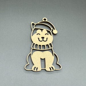 Dřevěná ozdoba na stromeček - Pejsek s čepicí