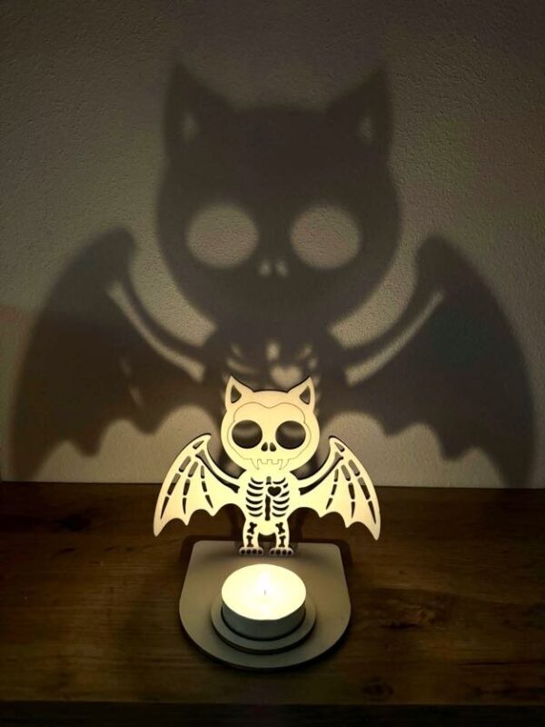 Halloweenský podzimní svícen na čajovou svíčku - Netopýr - Obrázek 2