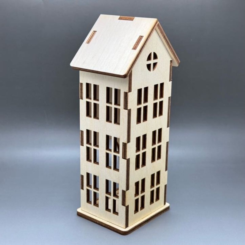 Originální dřevěný domeček z překližky na umělou svíčku - Velký