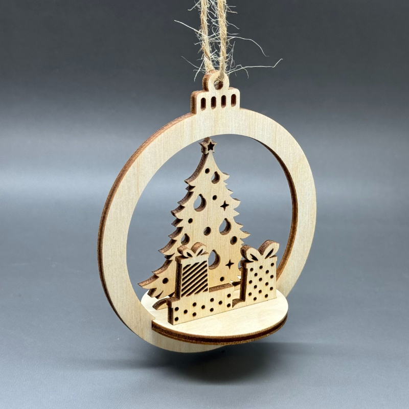 3D dřevěná ozdoba na stromeček - Stromeček a dárky - Obrázek 2