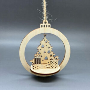 3D dřevěná ozdoba na stromeček - Stromeček a dárky