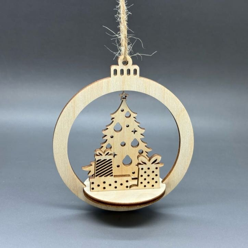 3D dřevěná ozdoba na stromeček - Stromeček a dárky