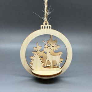 3D dřevěná ozdoba na stromeček - Jelen a stromy
