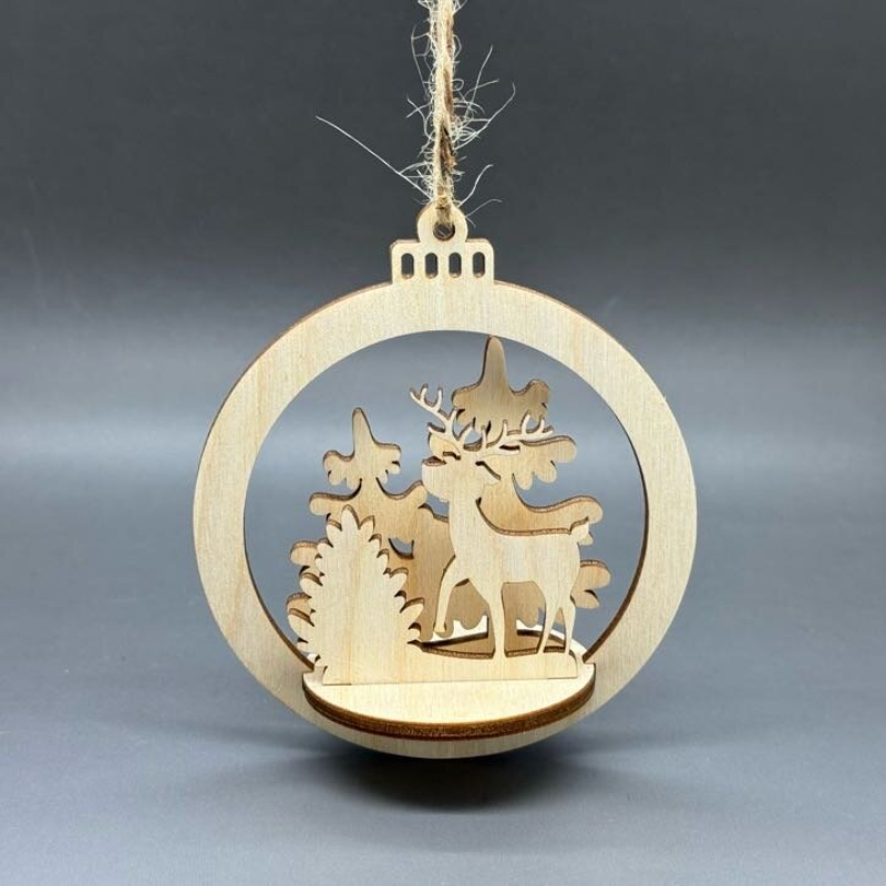 3D dřevěná ozdoba na stromeček - Jelen a stromy