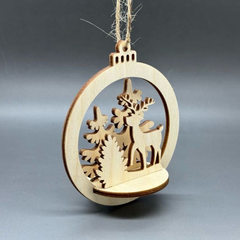 3D dřevěná ozdoba na stromeček - Jelen a stromy - Obrázek 2