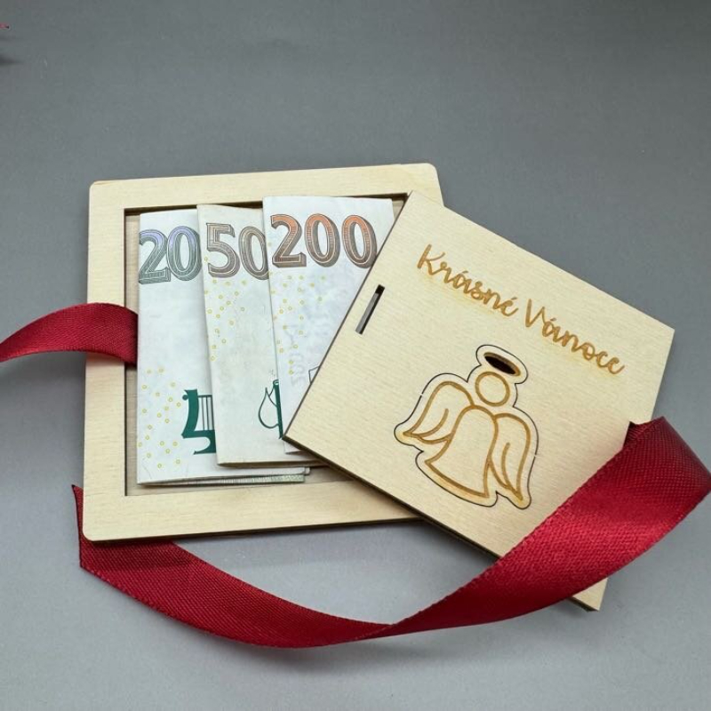 Andílek - Vánoční gravírovaná krabička na peníze - Obrázek 2