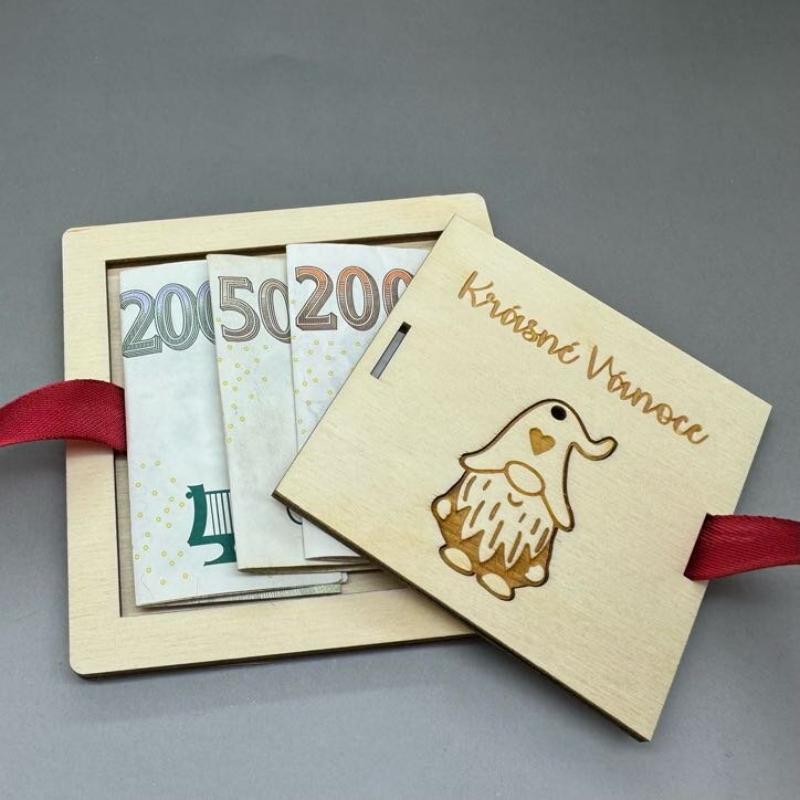 Skřítek se srdíčkem - Vánoční gravírovaná krabička na peníze - Obrázek 2