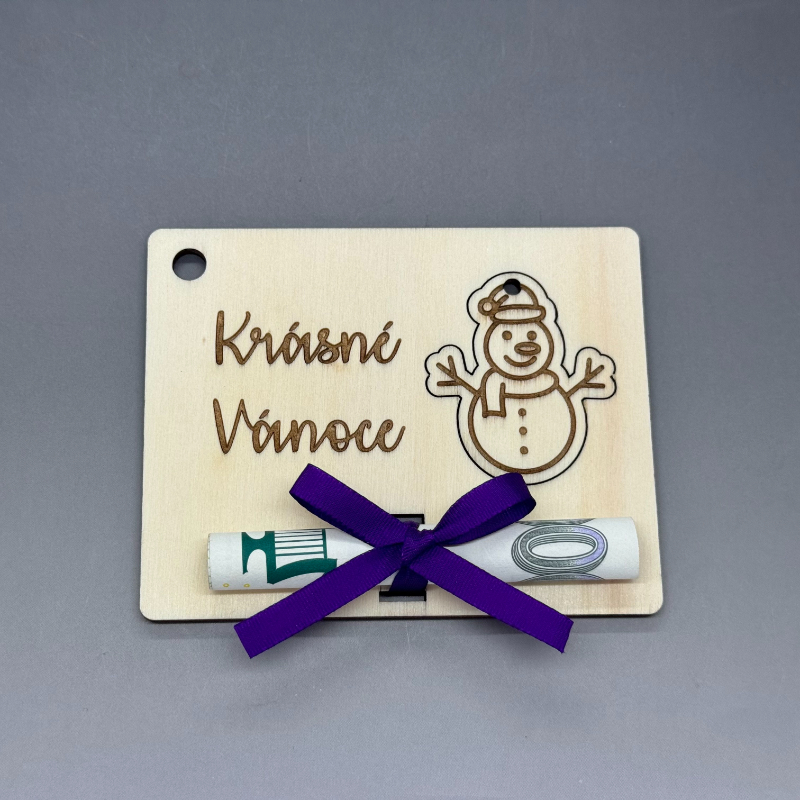 Sněhulák - Vánoční gravírovaná kartička na peníze