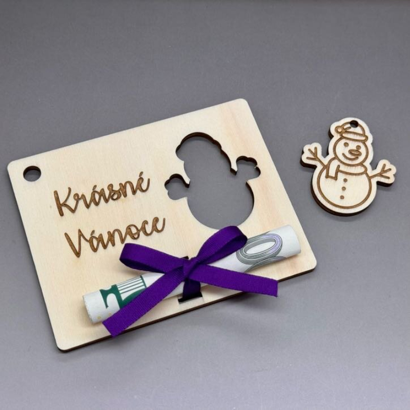 Sněhulák - Vánoční gravírovaná kartička na peníze - Obrázek 2