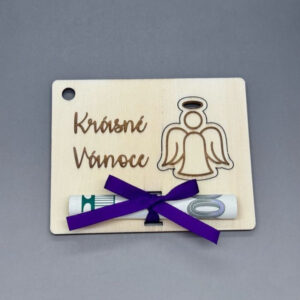 Andílek - Vánoční gravírovaná kartička na peníze