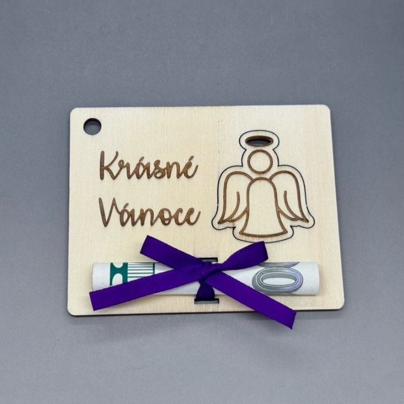 Andílek - Vánoční gravírovaná kartička na peníze