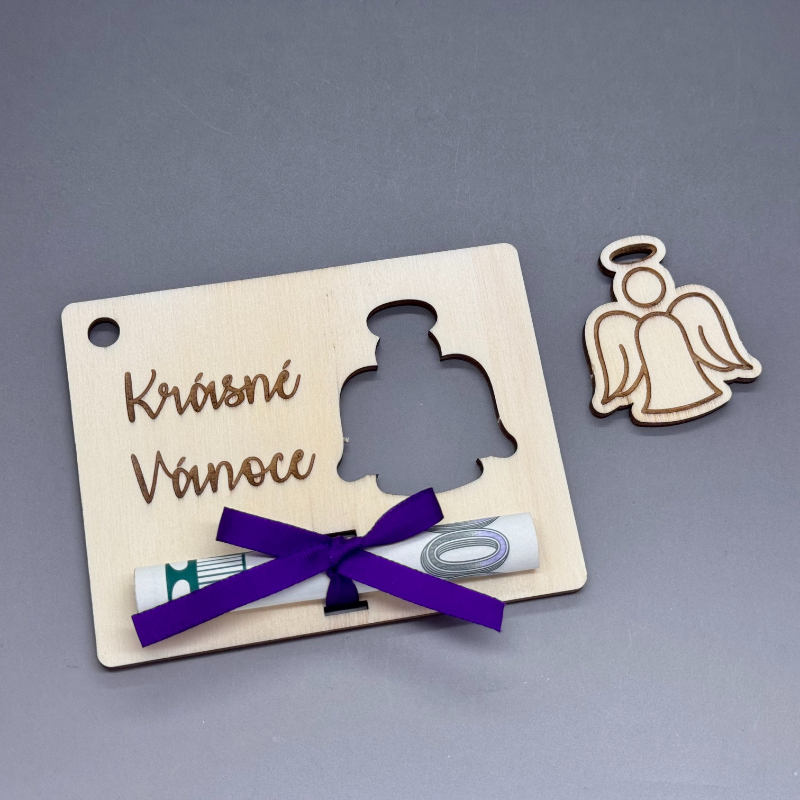 Andílek - Vánoční gravírovaná kartička na peníze - Obrázek 2