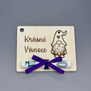 Skřítek se srdíčkem - Vánoční gravírovaná kartička na peníze