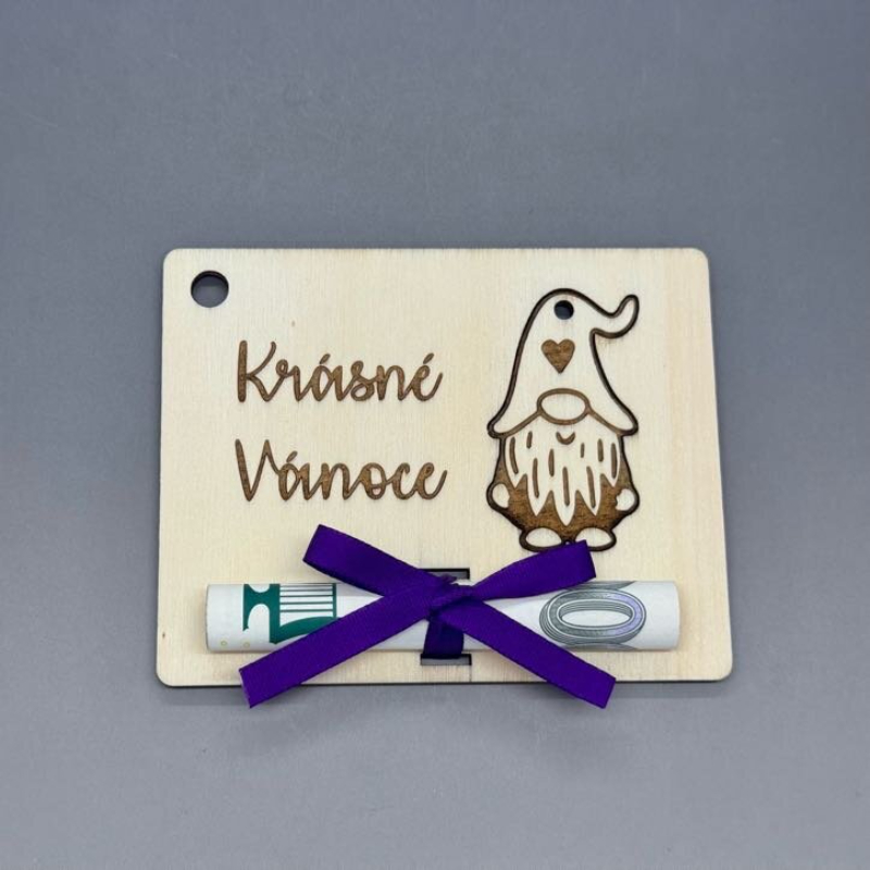 Skřítek se srdíčkem - Vánoční gravírovaná kartička na peníze