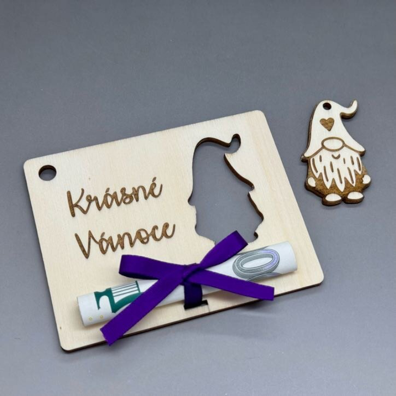 Skřítek se srdíčkem - Vánoční gravírovaná kartička na peníze - Obrázek 2