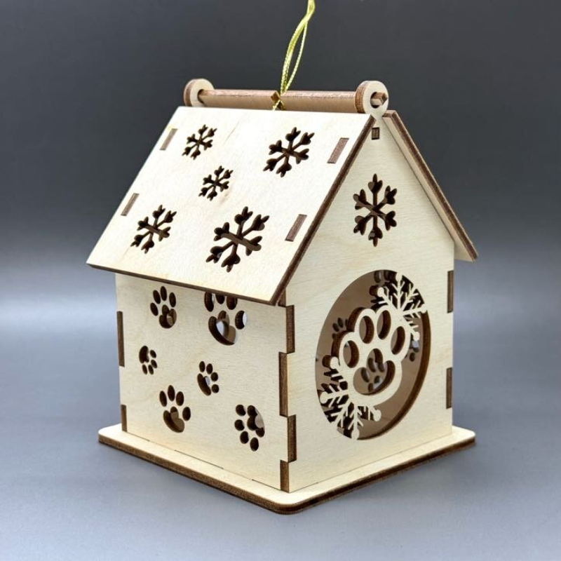 Střední domeček z překližky s otevírací střechou - Packa a vločky