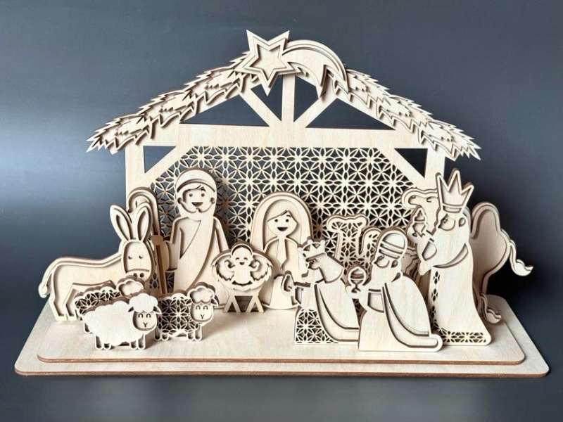 Vánoční betlém velký lepený z březové překližky