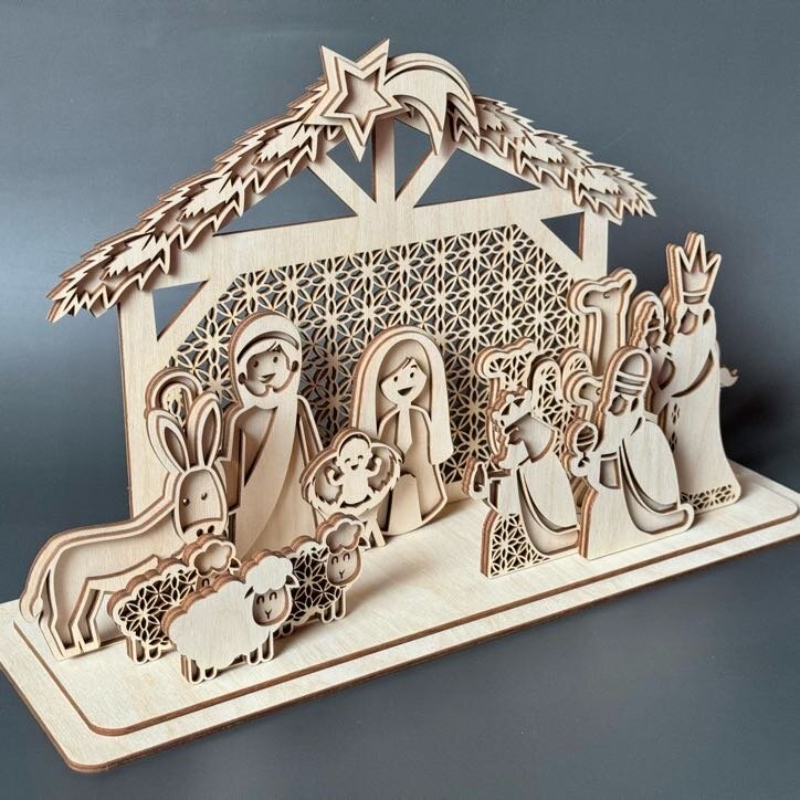 Vánoční betlém velký lepený z březové překližky - Obrázek 2