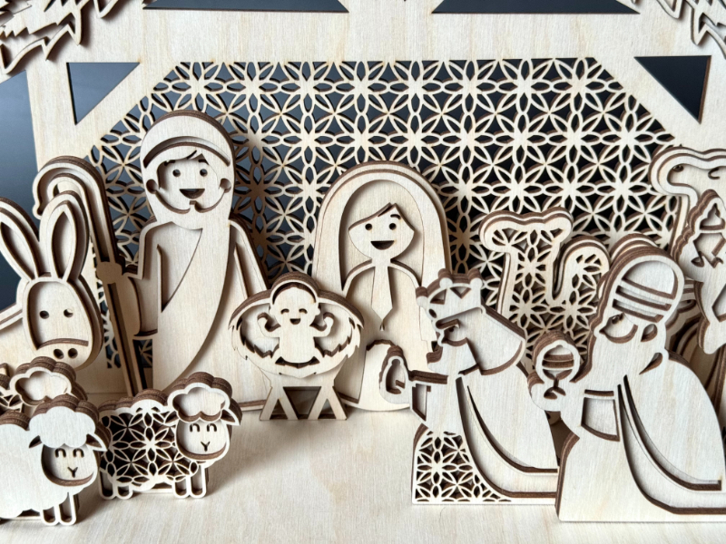 Vánoční betlém velký lepený z březové překližky - Obrázek 3