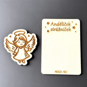 Magnetka na dřevěné kartičce "Andělíček strážníček" - Andělíček č. 4