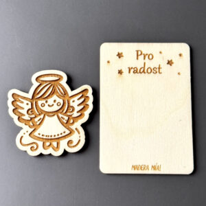 Magnetka na dřevěné kartičce "Pro radost" - Andělíček č. 2