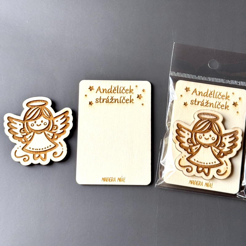Magnetka na dřevěné kartičce "Andělíček strážníček" - Andělíček č. 2 - Obrázek 2