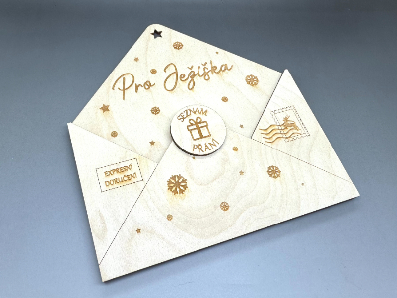 Dřevěná obálka na dopis pro Ježíska
