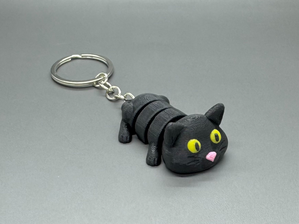 Kočička černá - Klíčenka - Flexi zvířátko (3D tisk)